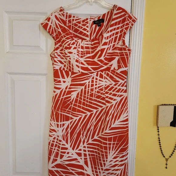 Symmetrical Design Work Dress. | Color: Orange/White | Size: 12 | Avishornsby's Closet